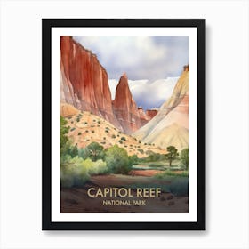 Capitol Reef National Park Watercolour Vintage Travel Poster 4 Art Print