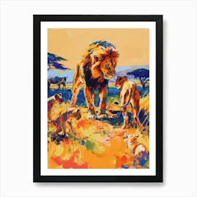 Masai Lion Interaction With Other Wildlife Fauvist Painting 1 Art Print