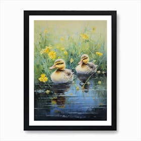 Floral Ornamental Duckling Painting 7 Art Print