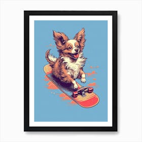 Papillon Dog Skateboarding Illustration 2 Art Print