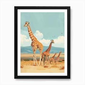 Storybook Style Illustration Of Giraffes In The Nature 1 Art Print