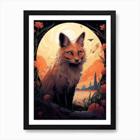 Swift Fox Moon Illustration 3 Art Print