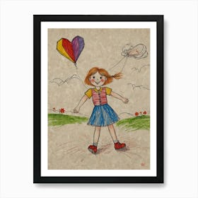 Little Girl With Heart 1 Art Print