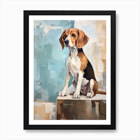 Beagle Dog, Painting In Light Teal And Brown 3 Art Print