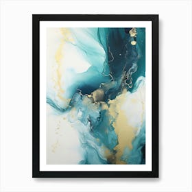 Teal, White, Gold Flow Asbtract Painting 3 Art Print