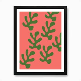 Green Leaves On Pink Background Art Print