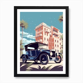 A Ford Model T In French Riviera Car Illustration 3 Art Print