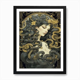 Medusa Black And Gold 2 Art Print
