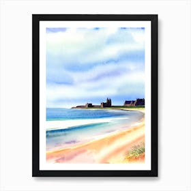 Bamburgh Beach, Northumberland Watercolour Art Print