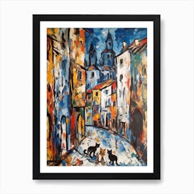 Painting Of A Florence With A Cat In The Style Of Abstract Expressionism, Pollock Style 4 Art Print