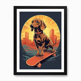 Dachshund Dog Skateboarding Illustration 3 Art Print