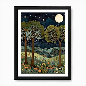 William Morris Night Sky With Trees Art Print