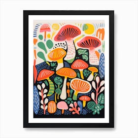 Colorful Matisse-style Mushrooms And Plants Art Print Art Print