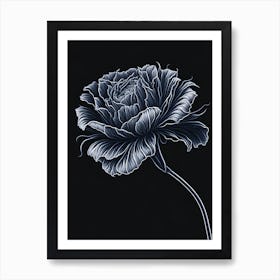 A Carnation In Black White Line Art Vertical Composition 64 Art Print