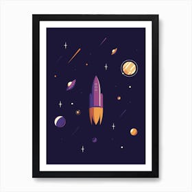 Rocket And Flying Saucers Art Print