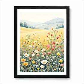 Spring Wildflowers Field Framed Wall Artn Vintage Floral Wall Decor Botanical Landscape Art Print