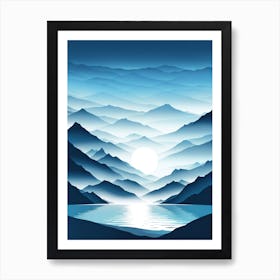 Abstract Mountains And Lake Landscape, vector art Art Print