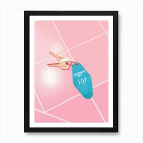 Motel Room Key on Pink Tile Art Print