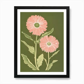 Pink & Green Calendula 1 Art Print