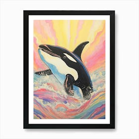 Pastel Rainbow Orca Whale Waves 3 Art Print