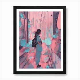 Abstract Painting pink word and girl Art Print
