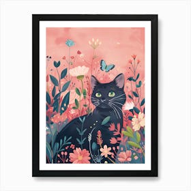 Black Cat In Flowers 6 Art Print