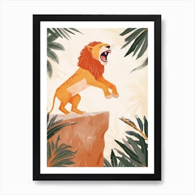 African Lion Roaring On A Cliff Illustration 4 Art Print