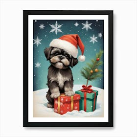 Christmas Shih Tzu Dog Wear Santa Hat (18) Art Print