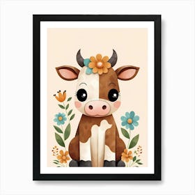 Floral Cute Baby Cow Nursery (27) Art Print