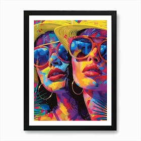 Two Women In Sunglasses, Vibrant, Bold Colors, Pop Art Art Print