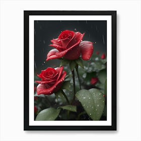 Red Roses At Rainy With Water Droplets Vertical Composition 16 Art Print