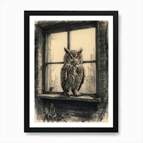 Owl In The Window Art Print