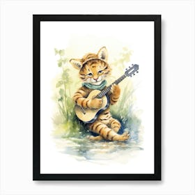 Tiger Illustration Playing An Instrument Watercolour 3 Art Print
