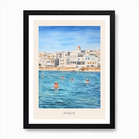 Swimming In Paros Greece Watercolour Poster Art Print