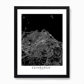 Edinburgh Black And White Map Art Print