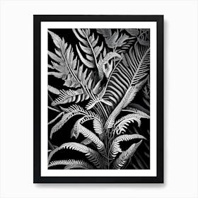 Rabbit S Foot Fern Linocut Art Print