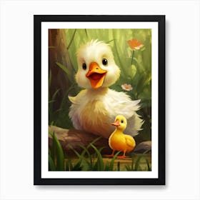 Cartoon Mother Duck And Duckling 2 Art Print