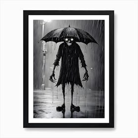 Skeleton In The Rain Art Print