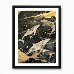 Whale Gold Effect Collage 1 Art Print