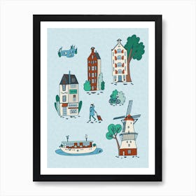 Amsterdam doodle illustration Art Print