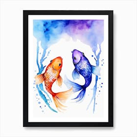 Twin Goldfish Watercolor Painting (39) Art Print
