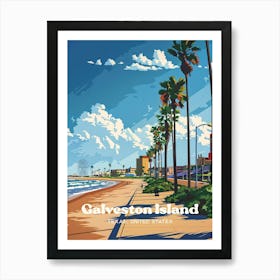 Galveston Island Texas Summer Digital Travel Illustration Poster