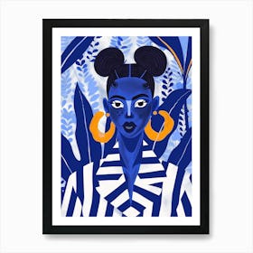 Blue Woman With Hoop Earrings Art Print