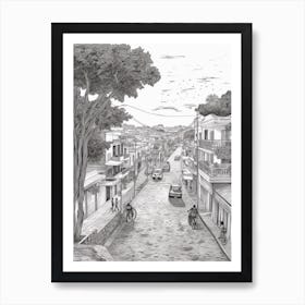 View Of  La Libertad, El Salvador Line Art Black And White 4 Art Print