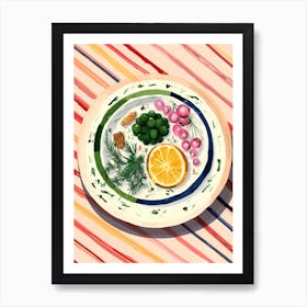 A Plate Of Eggplant, Top View Food Illustration 4 Art Print