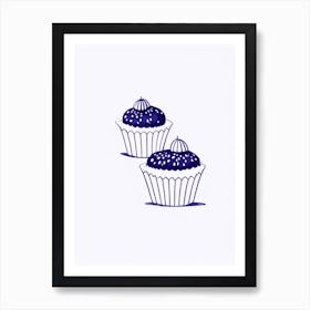 Blueberry Muffins Dessert Minimal Line Drawing 2 Flower Art Print