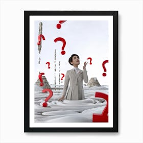 Abstract Human Concept Swirling In A Sea Of Confusion Marked By White Question Marks And Exclamation (7) Art Print