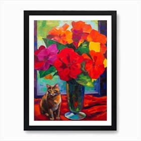 Poinsettia With A Cat 1 Fauvist Style Painting Poster