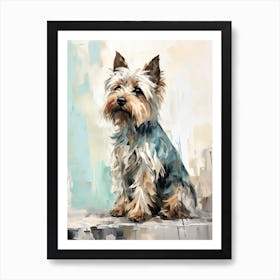 Yorkshire Terrier Dog, Painting In Light Teal And Brown 2 Art Print