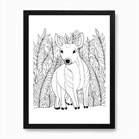 Line Art Jungle Animal Malayan Tapir 2 Art Print